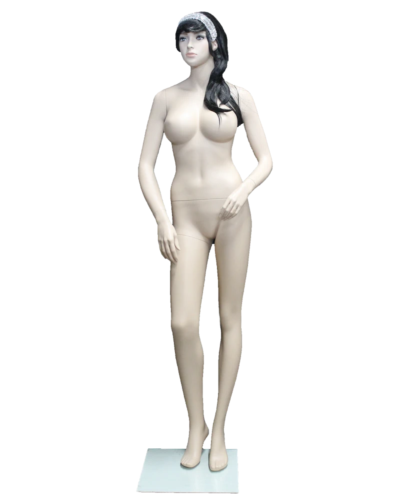 Realistic voluptuous DD-bust female mannequin with face makeup in skin tone, DD2