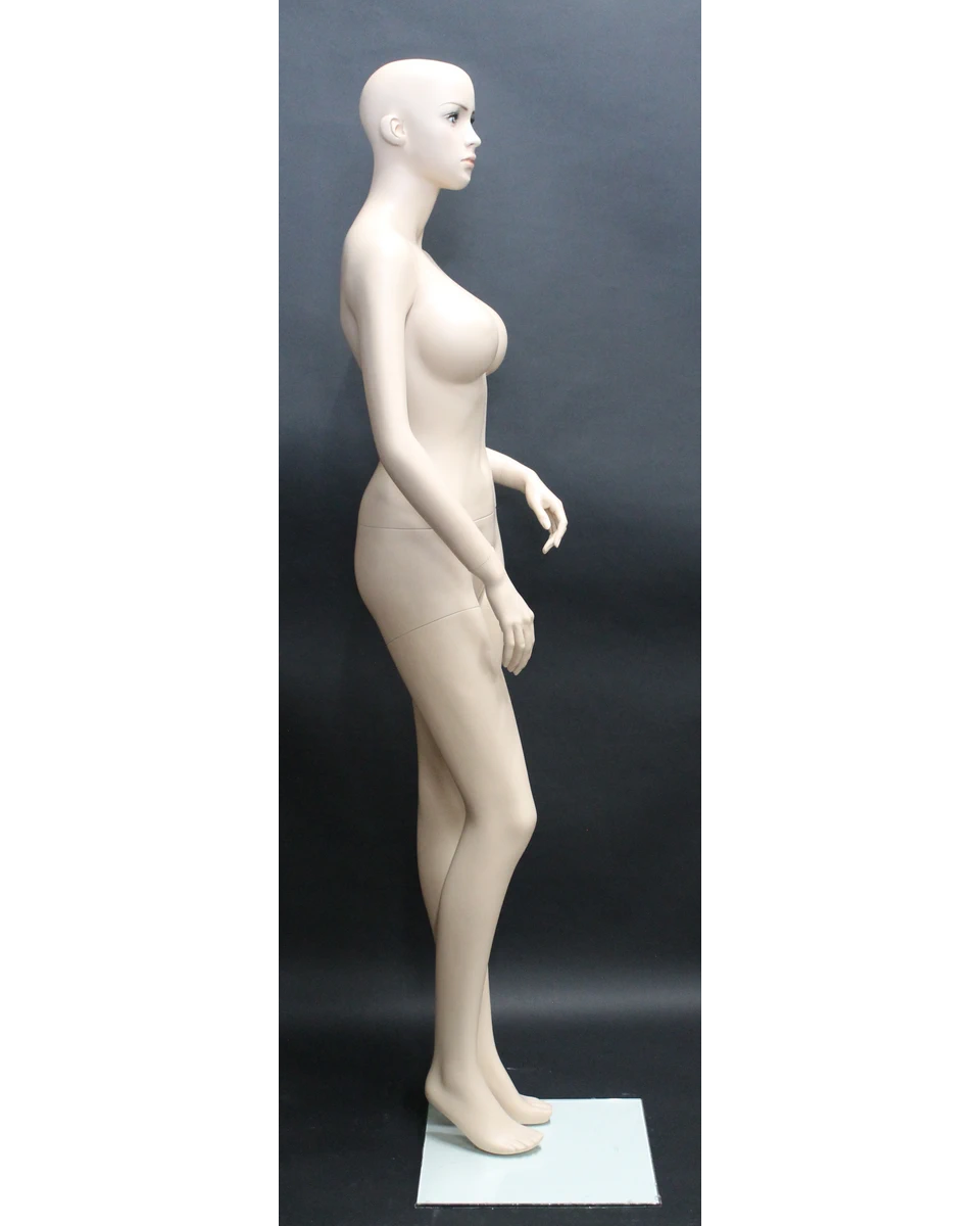 Realistic voluptuous DD-bust female mannequin with face makeup in skin tone, DD2