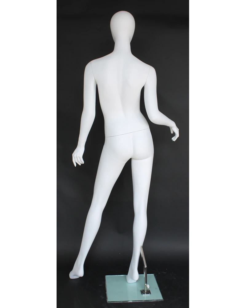 Runway-walk egghead female mannequin in matte white