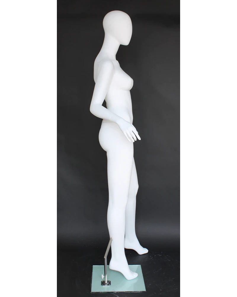 Runway-walk egghead female mannequin in matte white