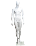 Dynamic walking-pose egghead male mannequin in matte white, SFM43E-WT