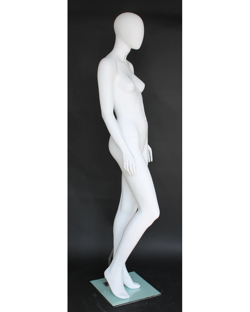 Walking-stride egghead female mannequin in matte white