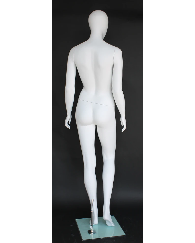 Walking-stride egghead female mannequin in matte white