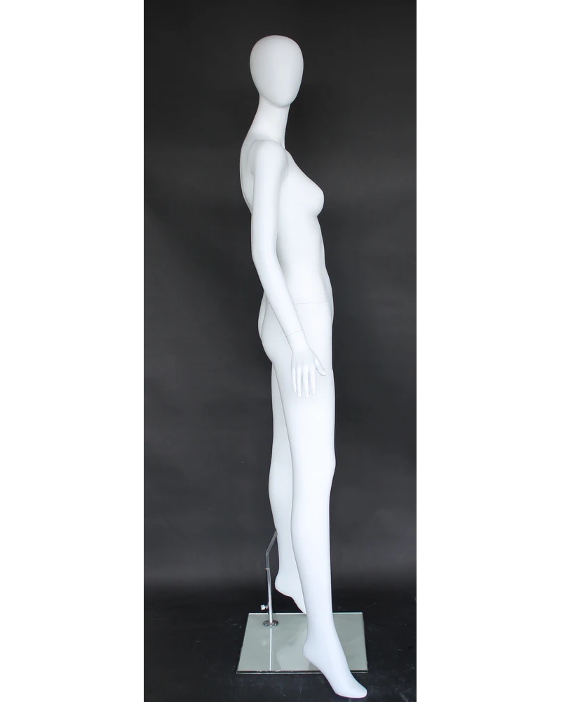 Bold geometric egghead female mannequin in matte white