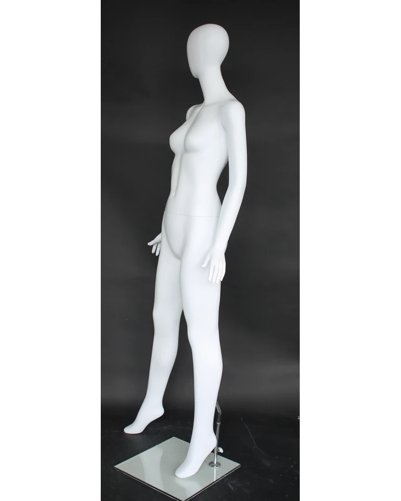 Bold geometric egghead female mannequin in matte white
