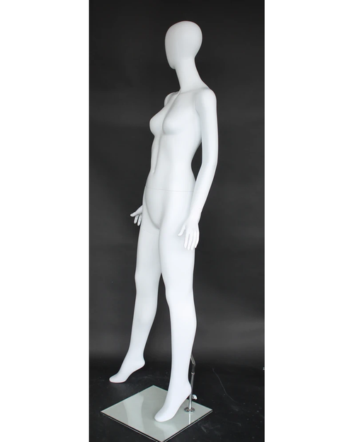 Bold geometric egghead female mannequin in matte white