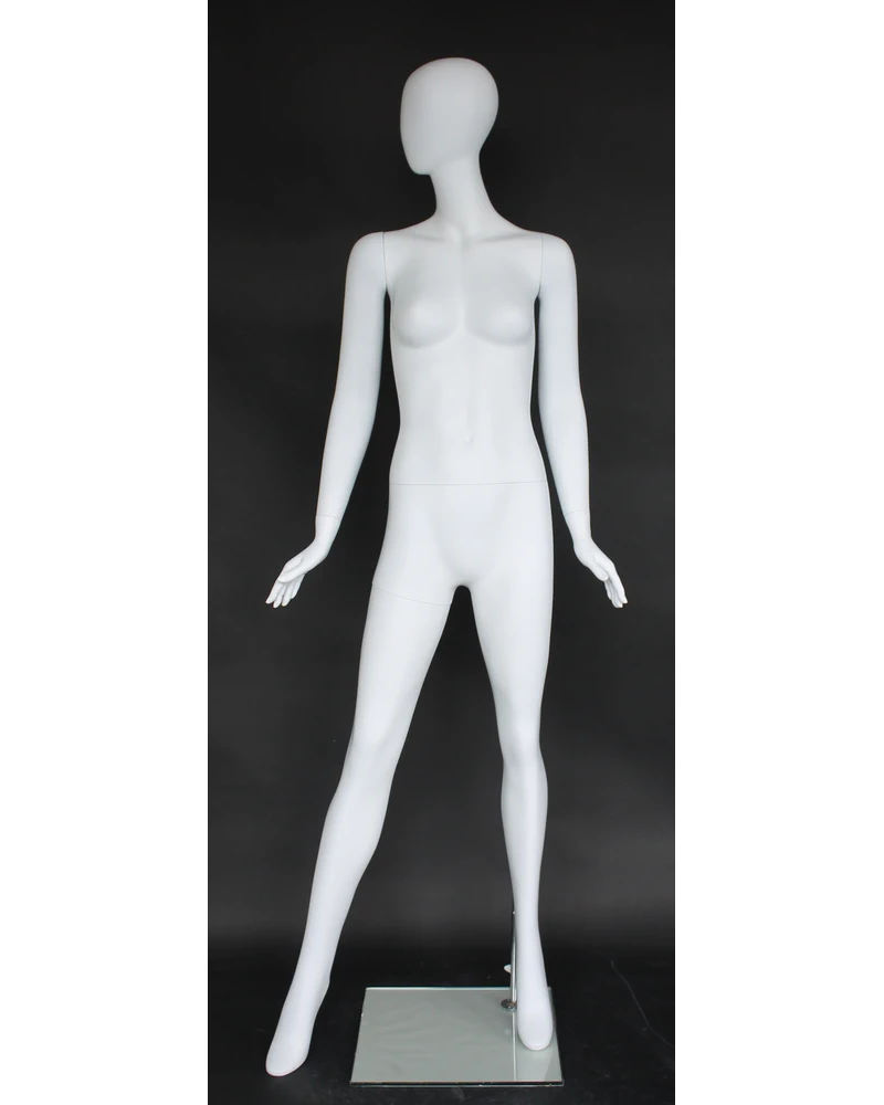 Bold geometric egghead female mannequin in matte white