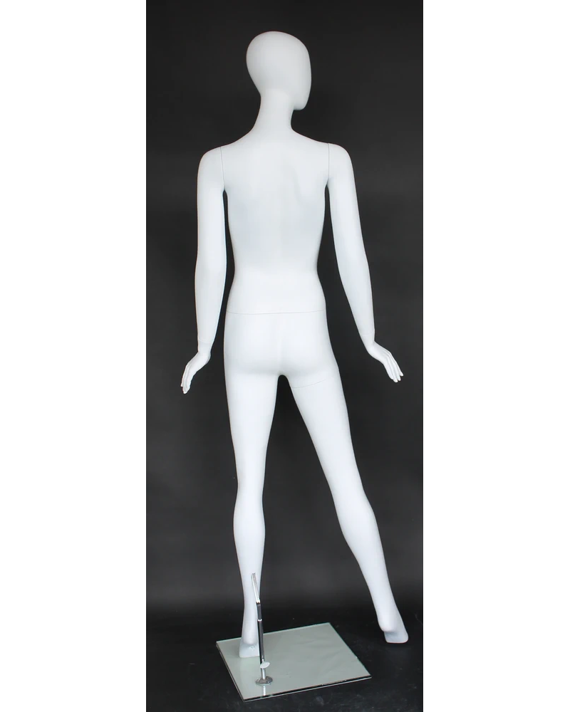Bold geometric egghead female mannequin in matte white