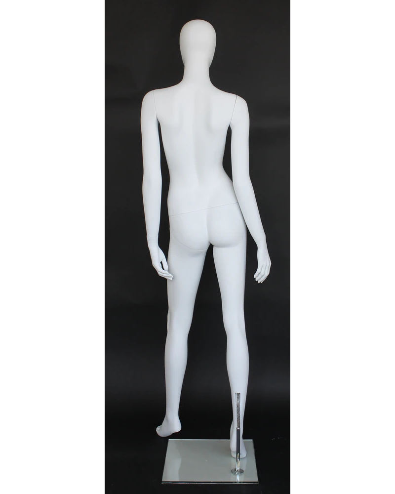High-fashion standing egghead female mannequin in matte white