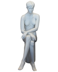 Featured-face crossed-leg sitting female mannequin with molded hair in matte white, SFW9-WT
