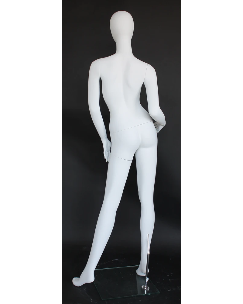 Side-lean egghead female mannequin in matte white