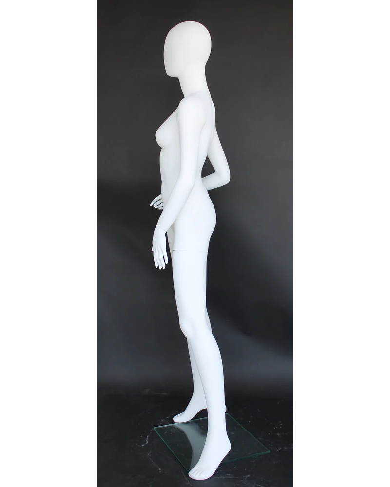 Side-lean egghead female mannequin in matte white