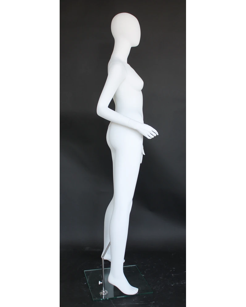 Side-lean egghead female mannequin in matte white