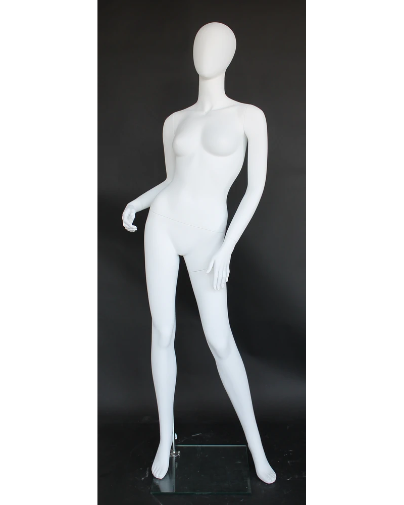 Side-lean egghead female mannequin in matte white