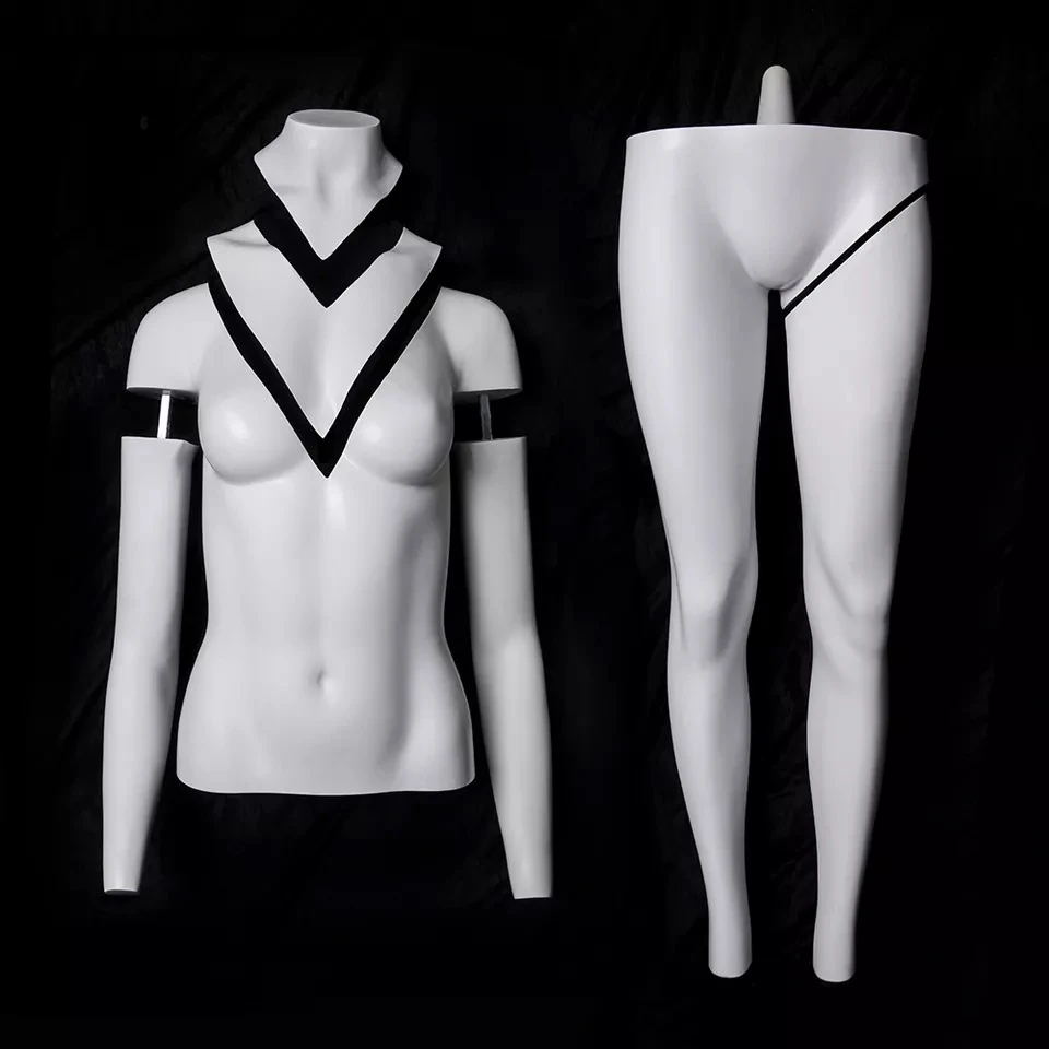Ghost full body female mannequin with rolling metal base in matte white
