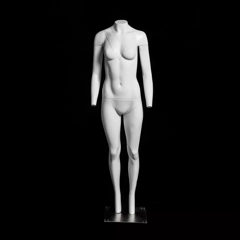 Ghost full body female mannequin with rolling metal base in matte white