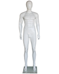 Muscular arms-at-sides egghead male mannequin in glossy white, SFM83E-GW
