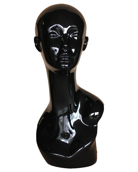 Featured-face female head mannequin in glossy black, MH1-HB