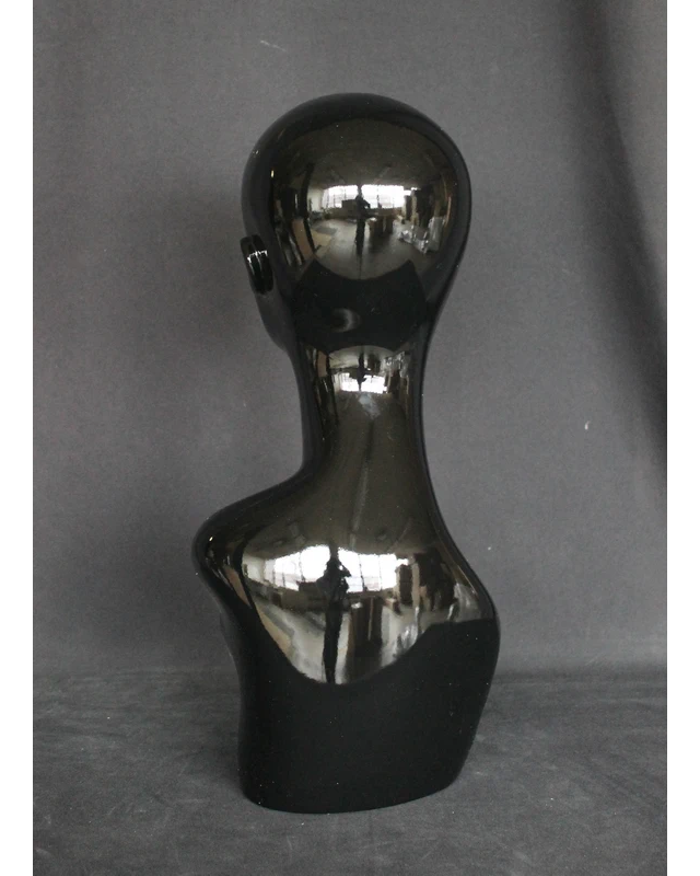 Featured-face female head mannequin in glossy black, MH1-HB