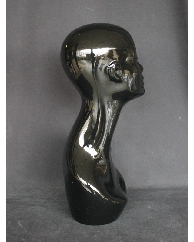 Featured-face female head mannequin in glossy black, MH1-HB