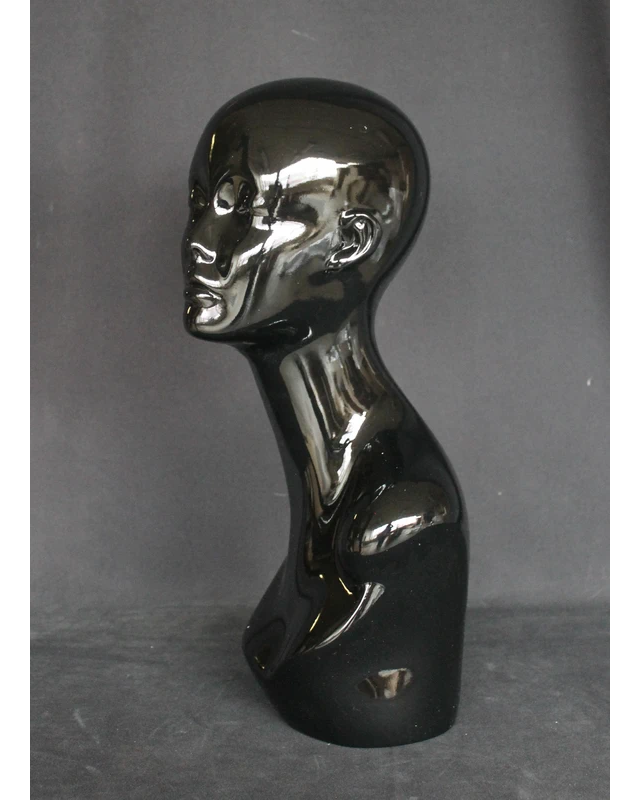 Featured-face female head mannequin in glossy black, MH1-HB