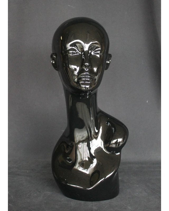 Featured-face female head mannequin in glossy black, MH1-HB