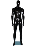 Muscular straight-standing egghead male mannequin in glossy black, SFM51E-HB