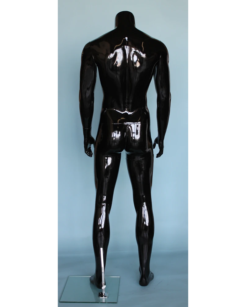 Compact muscular headless male mannequin in glossy black, STM051-HB