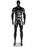 Tall athletic arms-at-sides egghead male mannequin in glossy black, SFM52E-GB