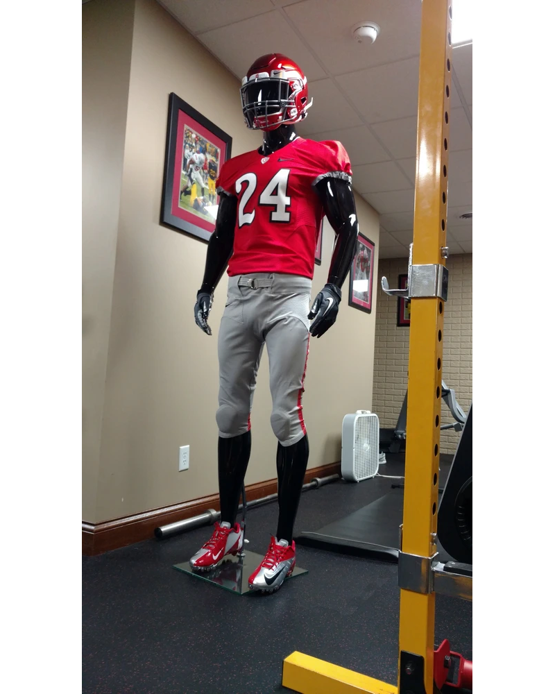 Tall athletic arms-at-sides egghead male mannequin in glossy black, SFM52E-GB