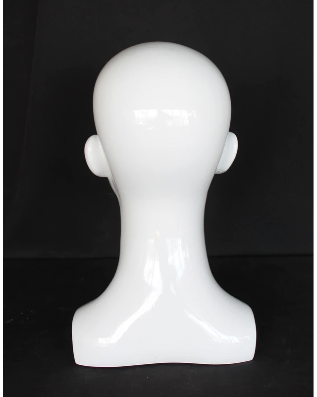 Compact featured-face female head mannequin in glossy white, MH53-GW