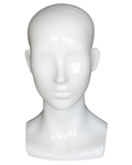 Compact featured-face female head mannequin in glossy white, MH53-GW