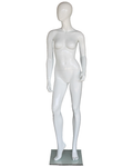 Graceful-pivot egghead female mannequin in glossy white, front view