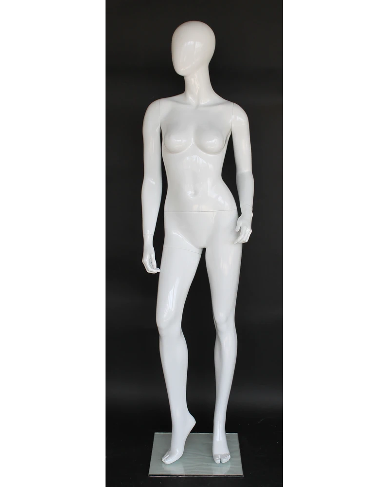 Graceful-pivot egghead female mannequin in glossy white