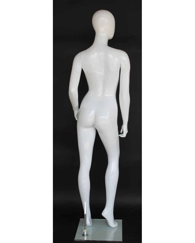 Graceful-pivot egghead female mannequin in glossy white