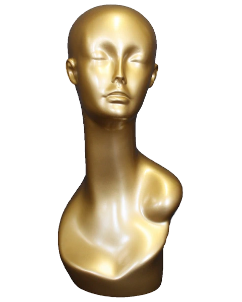 Featured-face female head mannequin in gold, MH1-GD