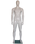 Muscular straight-standing egghead male mannequin in glossy white, SFM51E-GW