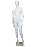 Contrapposto egghead female mannequin in matte white, front view