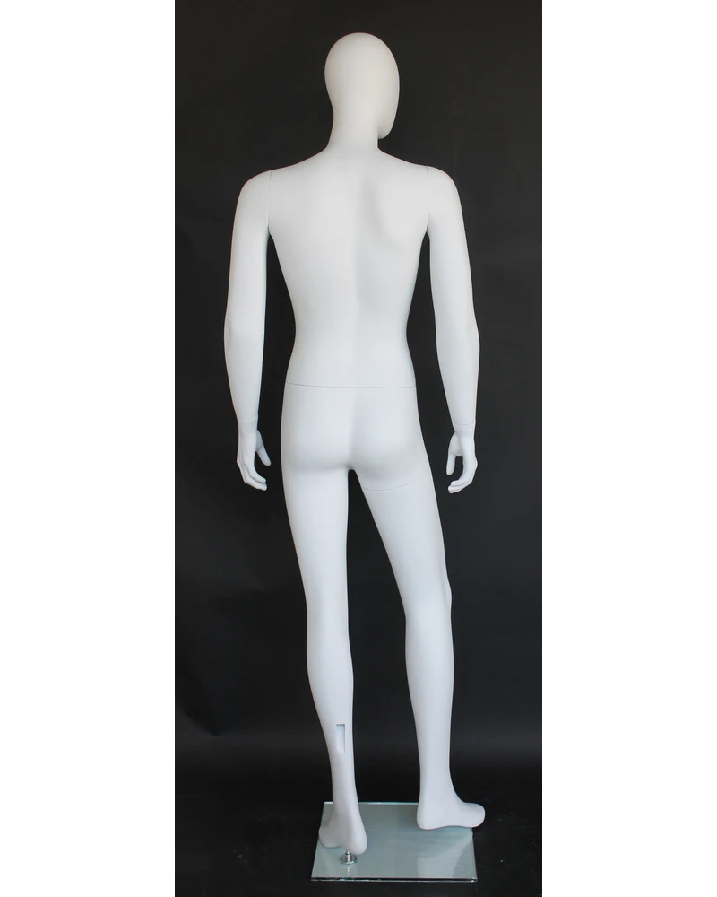Leaning-pose egghead male mannequin in matte white, SFM65E-WT