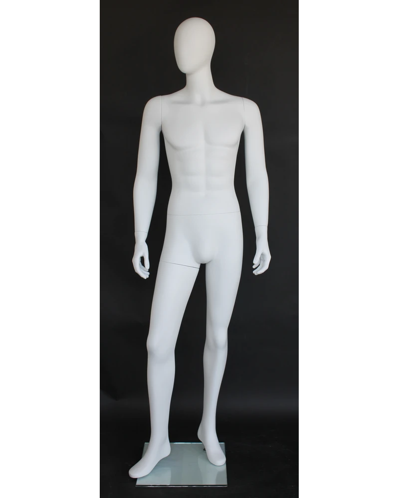 Leaning-pose egghead male mannequin in matte white, SFM65E-WT