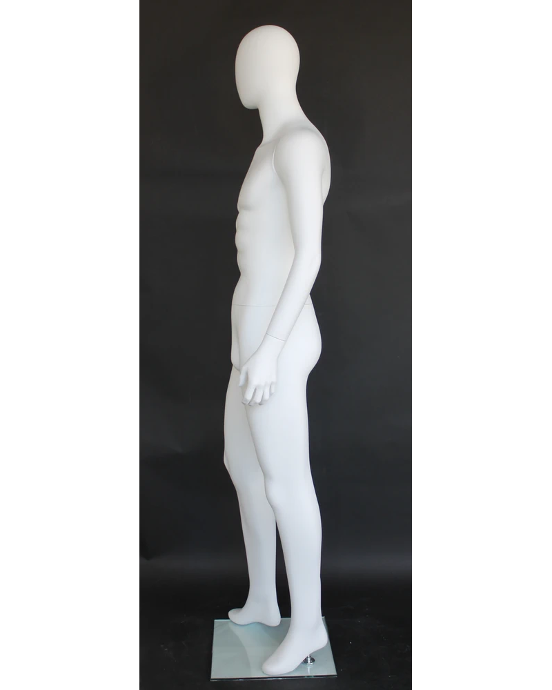 Leaning-pose egghead male mannequin in matte white, SFM65E-WT