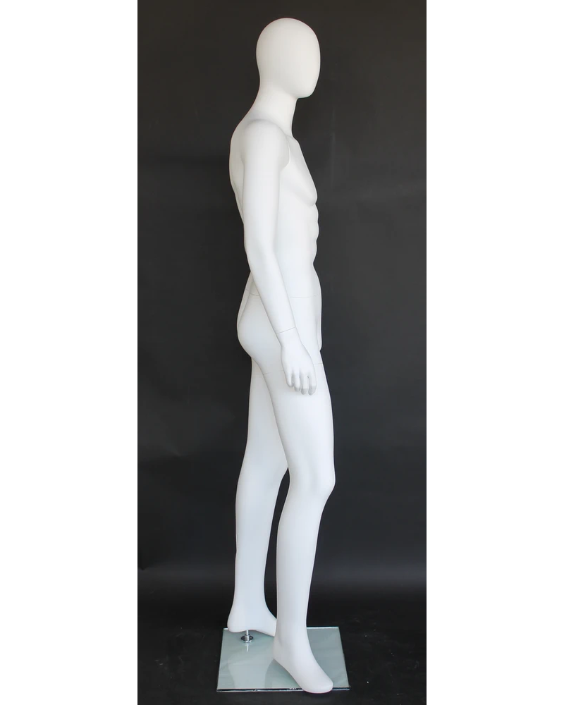 Leaning-pose egghead male mannequin in matte white, SFM65E-WT