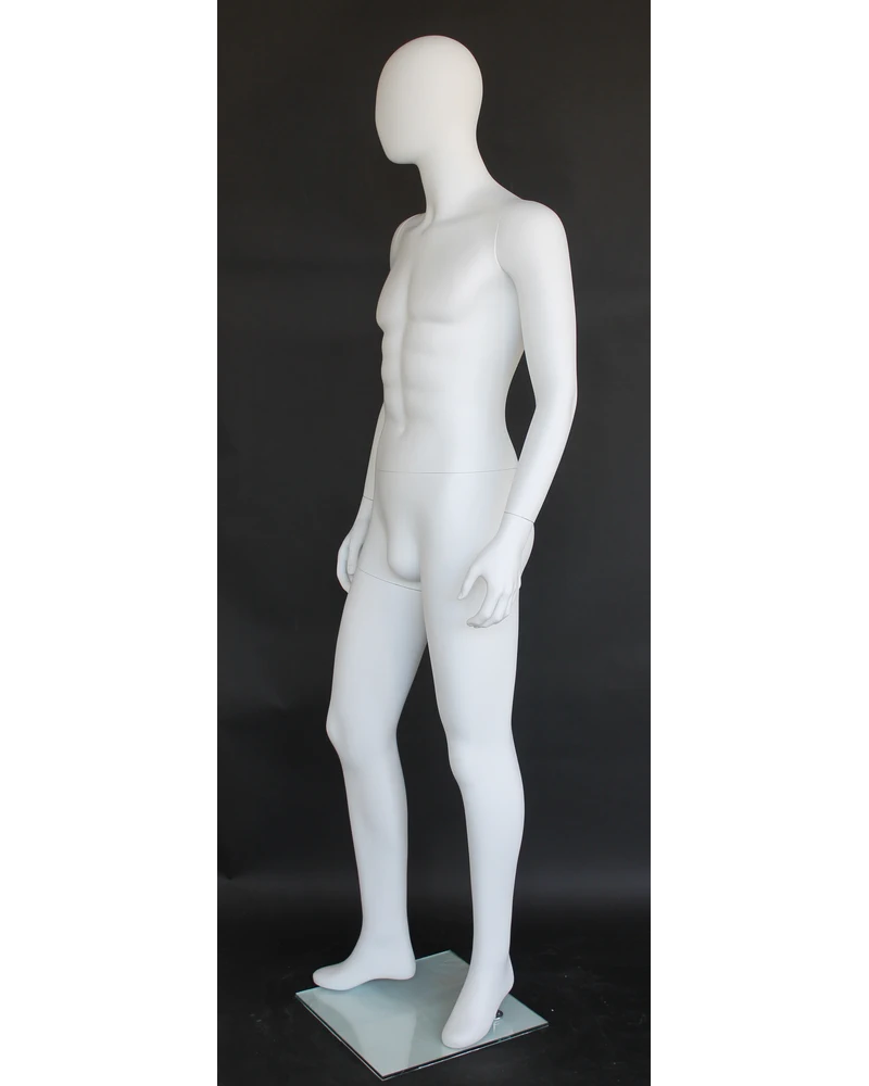 Leaning-pose egghead male mannequin in matte white, SFM65E-WT