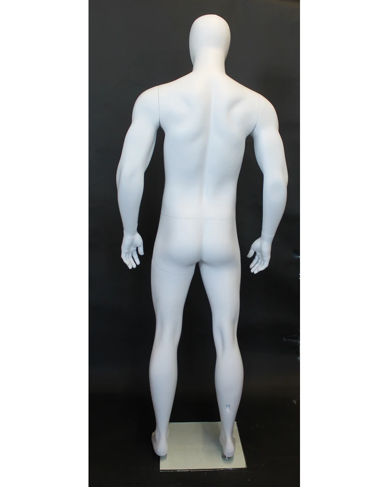 Athletic arms-at-sides egghead male mannequin in matte white, SFM53E-WT