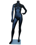 Left-hand-on-waist athletic headless female mannequin in matte black, STB-3FH-MB