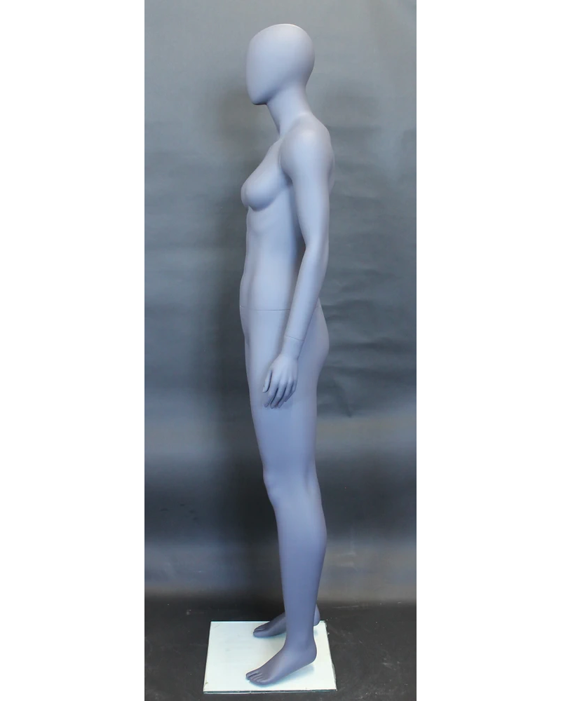 Athletic egghead female mannequin in matte grey