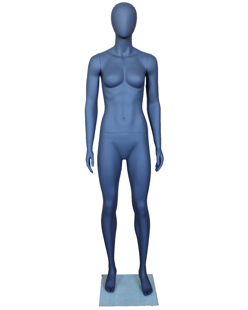 Athletic egghead female mannequin in matte grey