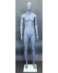 Athletic egghead female mannequin in matte grey, front view