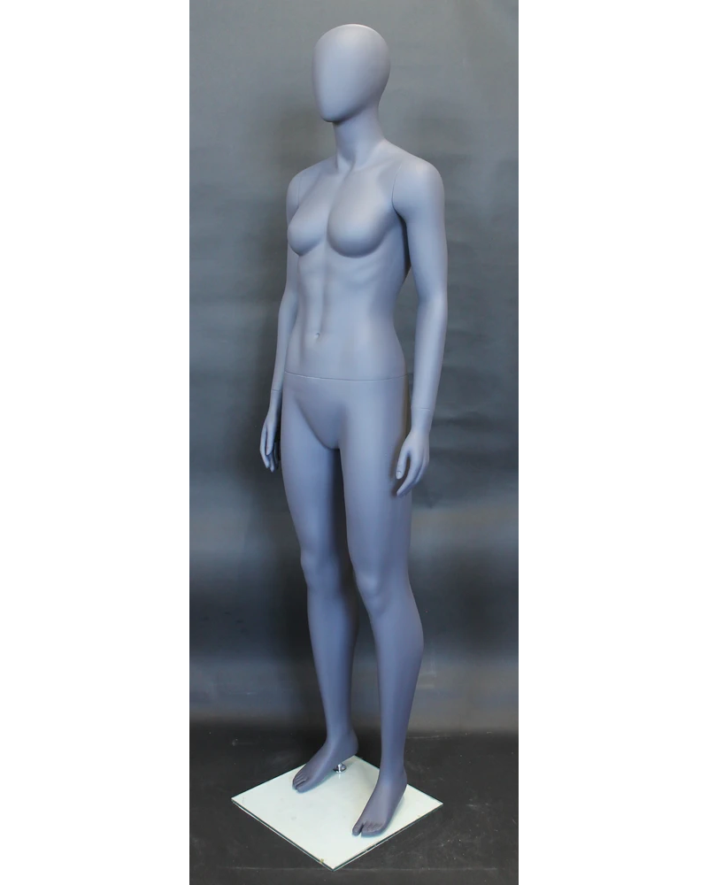 Athletic egghead female mannequin in matte grey