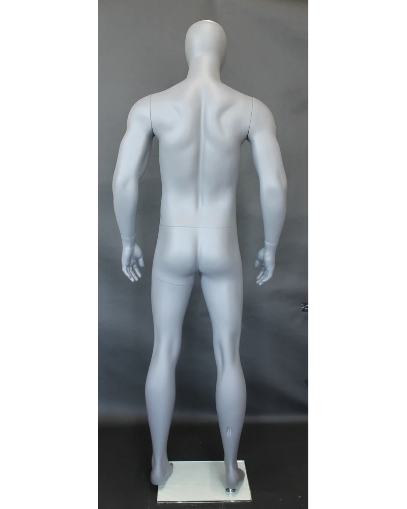 Athletic arms-at-sides egghead male mannequin in matte grey, SFM53E-GR